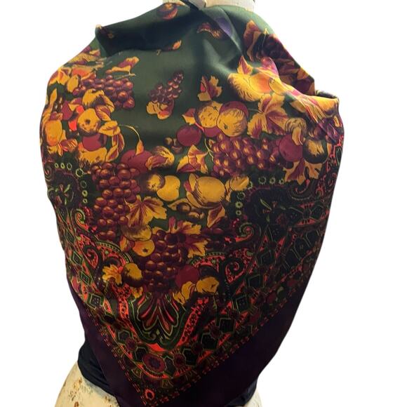 Cinzia Fiori Purple Polyester Square Scarf with Fruit Motif- Made for Tie Rack - Picture 2 of 10